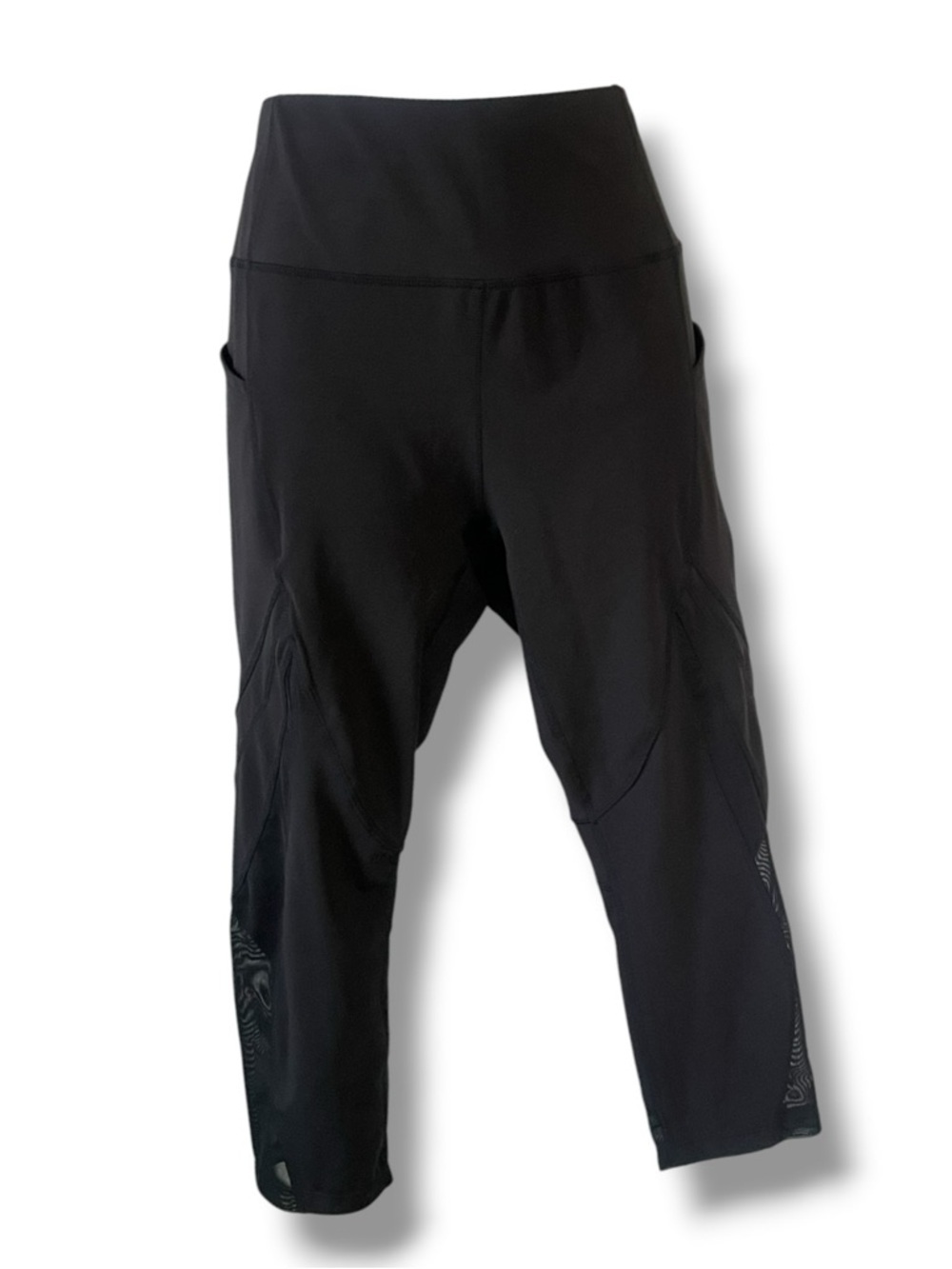 Capri Leggings Avia Black Mesh Panel High Rise Drawstring Pocket Athletic Pants